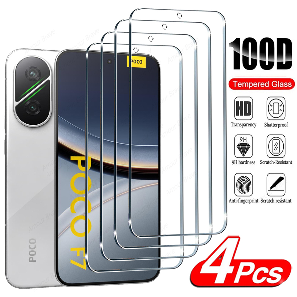 4Pcs Screen Protector For Poco F7 Ultra X7 Pro 5G F6 X6 X5 F5 F4 GT X4 M4 M6 X3 Pro F3 M5 Glass For Poco F7 X7 Tempered Glass