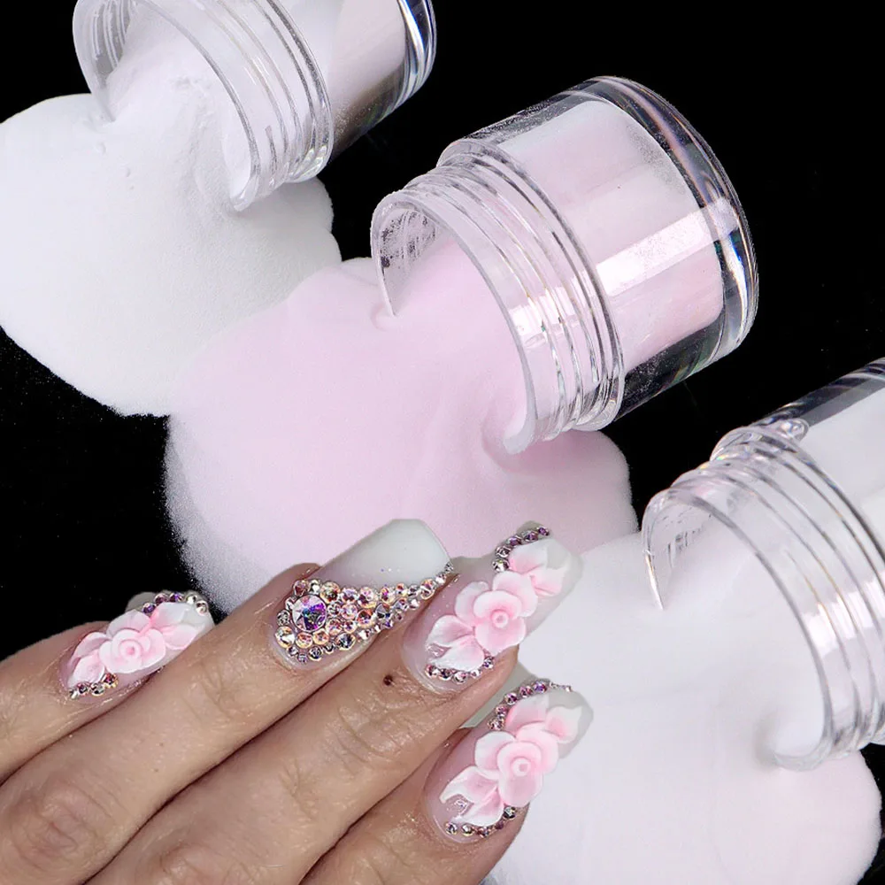3Colors Acrylic Nail Powder Transparent/Pink/White Carving Crystal Polymer Powder Manicure Nail Polish Professional Accessories