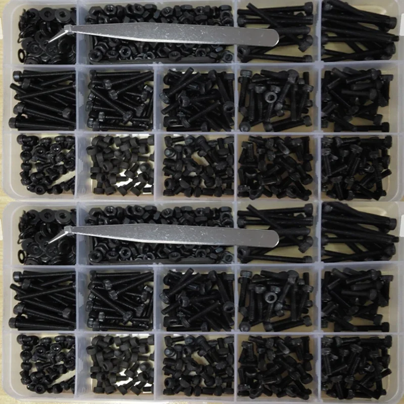 Flat Cabeça Redonda Parafusos e Porcas Hex Soquete Parafuso Grupo Aço Carbono Porca de Arruela Plana Chave Masculina 730 Pcs