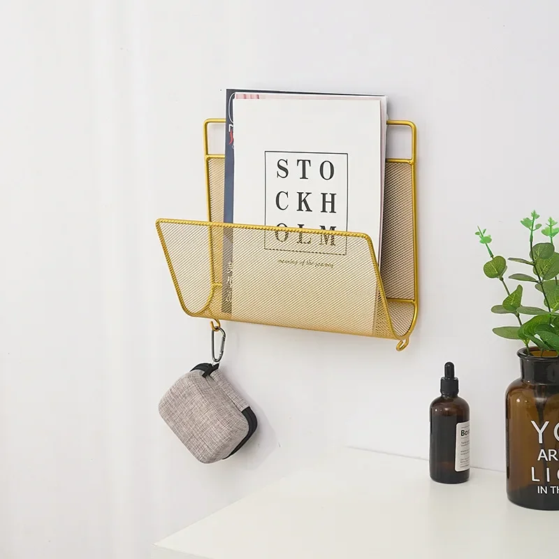 Iron Wall Hanging Bookshelf Storage Rack Magazine Rack Simple Living Room Book K03