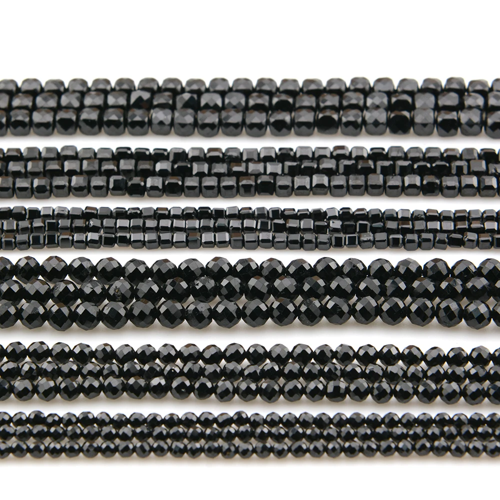 Natural Black Spinel Faceted Round / Cube / Rondelle Beads 2mm,3mm,4mm,1x2mm,2x3mm,Fine Jewelry Making 3