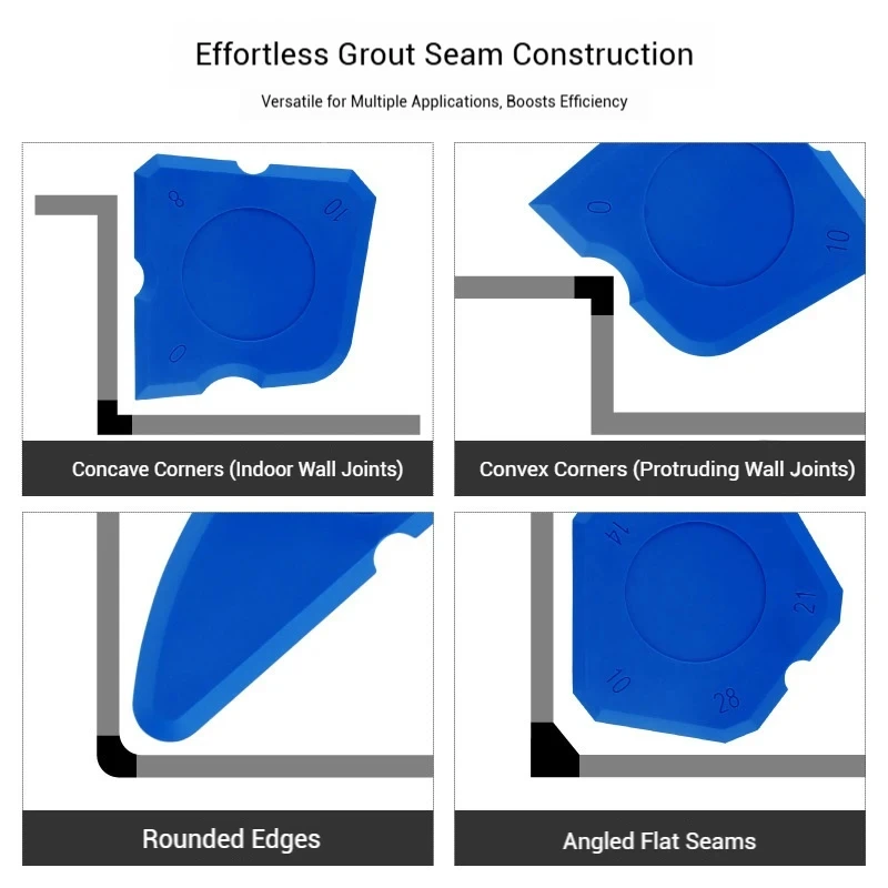 4-Piece Silicone Caulking Tool Set - Versatile, Easy Clean-up, & Professional Sealant Spreading - Ideal for Tiles, and Floors