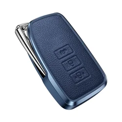 Premium Alloy Leather Car Key Case Cover - 3 Button Styling Accessory (Blue)