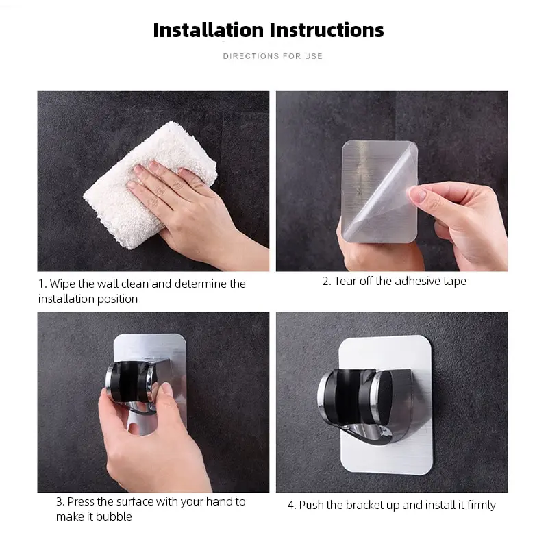 Universal Showerhead Holder Wall Mounted Punch Free Adjustable Shower Bracket Self Adhesive Bathroom Accessory