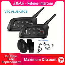 EJEAS V4C Plus 축구 심판 인터콤 헤드셋 Bluetooth 1500M 전이중 헤드폰 축구 회의 인터폰