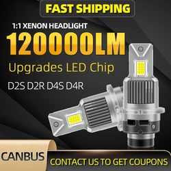 2Pcs 120000LM LED D2S D4S Car Headlights D2R D4R Bulbs with Canbus CSP 6000K White Light Upgrade Chip High Bright 1:1 HID Lamp