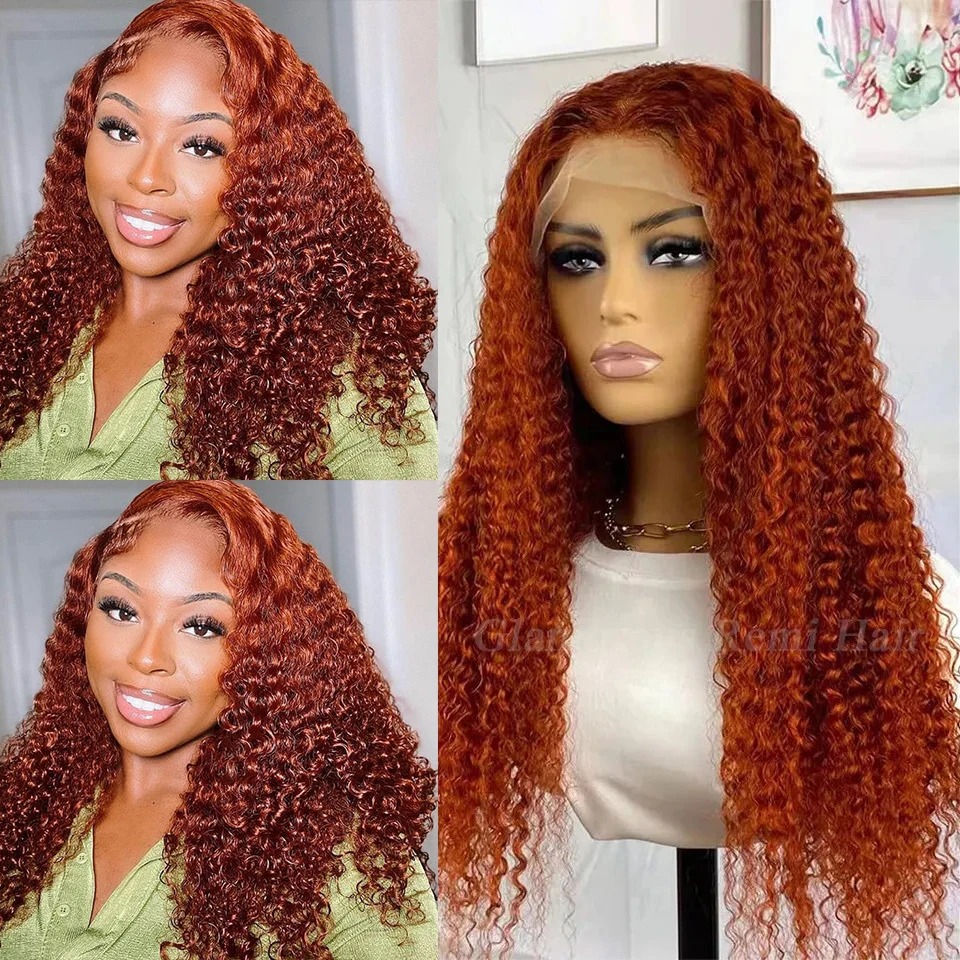 

Ginger Orange Curly Lace Front Wig Brazilian Glueless Wig Human Hair Preplucked 13x4 Curly Human Hair Lace Frontal Wig For Women
