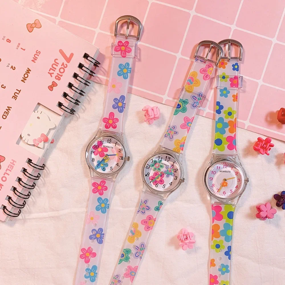 New Fashion Colorful Flower Watch for Girl Women Cute Cartoon Kids Watches Silicone Quartz Candy Color Children Wristwatch Clock 2