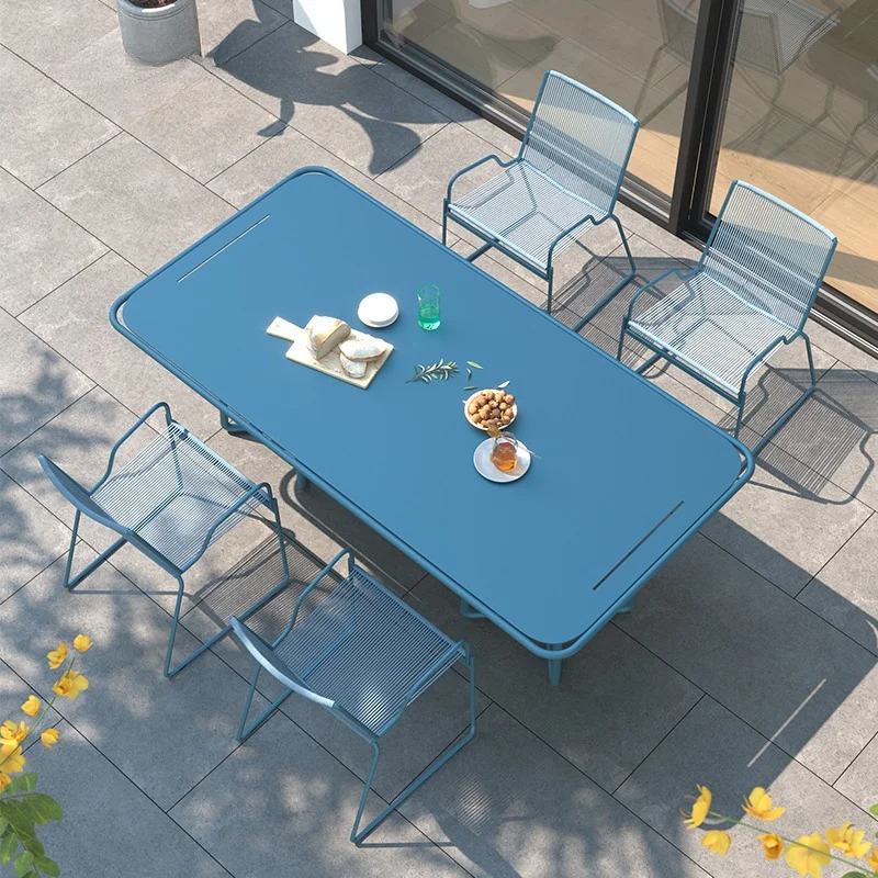Set di Mobili da Giardino, Tavolo da Picnic per Terrazza Hotel con 4 Sedie, Tavolo da Pranzo per Esterni in Acciaio Inossidabile 201