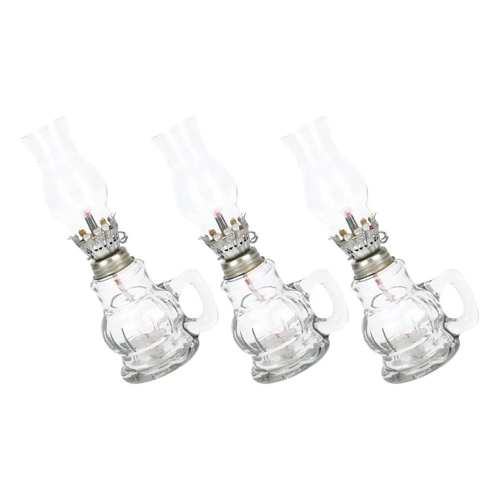 

3pcs Vintage Glass Kerosene Lamp Desktop Oil Lamp Multi-function Oil Light
