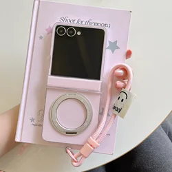 Magnetic 360 Rotating Kickstand Phone Case with Candy Colors and Hinge Protection - Galaxy Z Flip 7 (Pink)