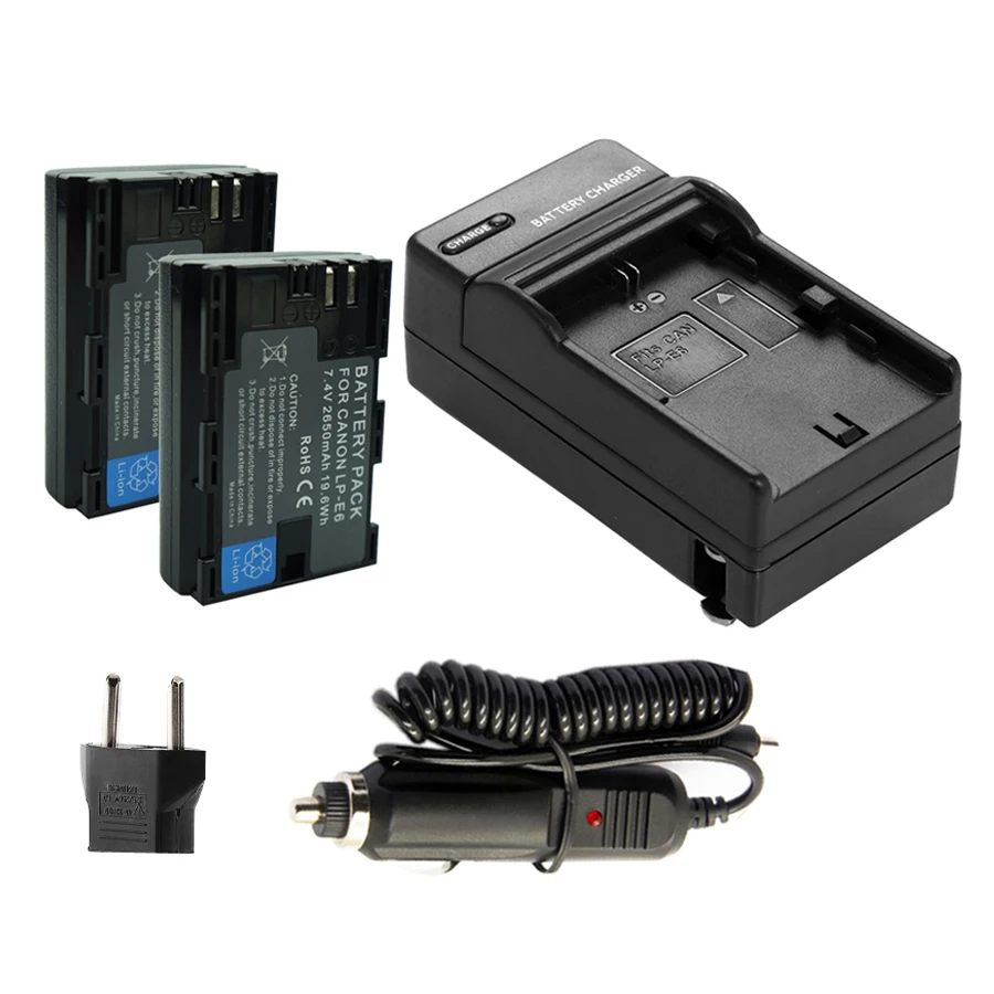 

2x 2650mAh LP E6Battery LP-E6 Bateria + DC Charger for Canon 5D Mark II III 7D 60D EOS 6D 70D 80D Digital Camera