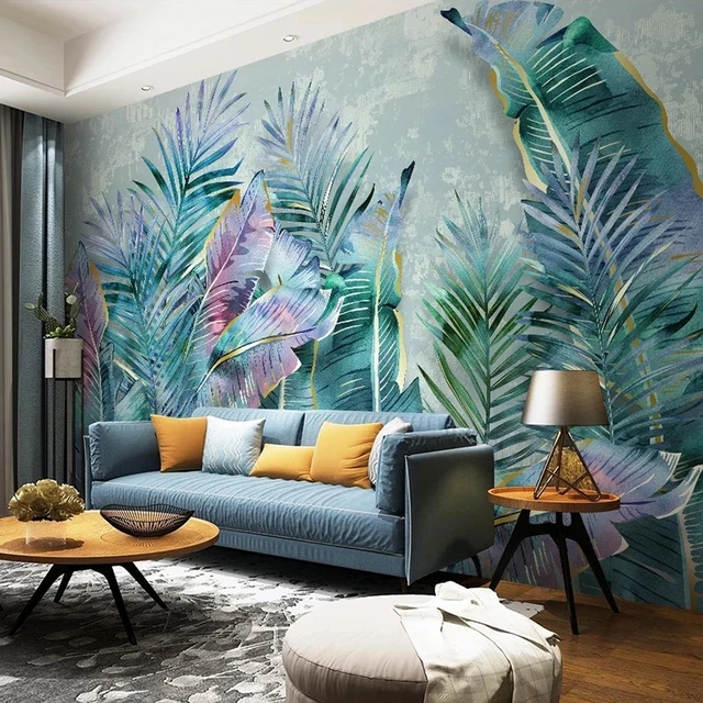 Modern Tropical Plant Color Mural Wallpaper for Living Room TV