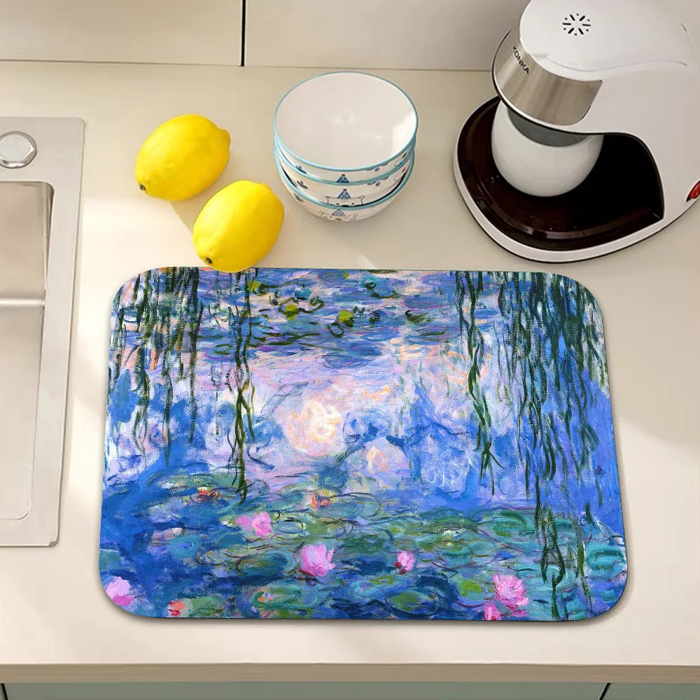 Claude Monet Painting Art Quick Drying Dish Mat Printed Kitchen Tableware Coffee Draining Pad Dinnerware Cup Bottle Placemat 2