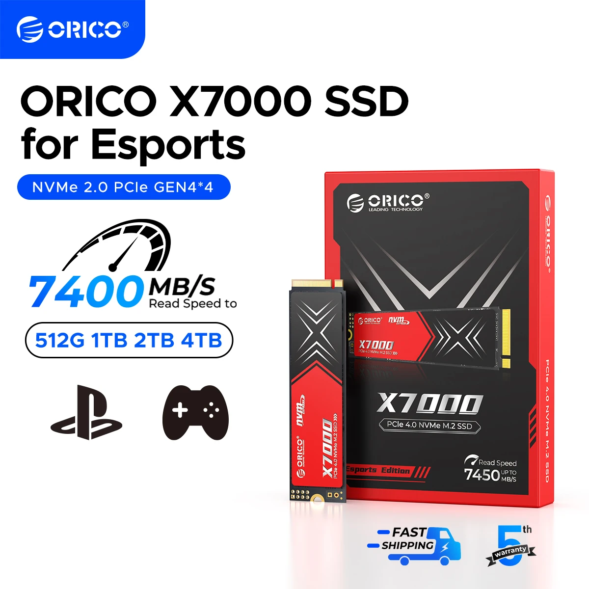 ORICO M.2 NVMe SSD 2280 PCIe 4.0X4 محرك أقراص الحالة الصلبة الداخلي SSD للاعبين والمبدعين الألعاب PS5 SSD PCIe 4.0 حتى 7450 ميجابايت/ثانية