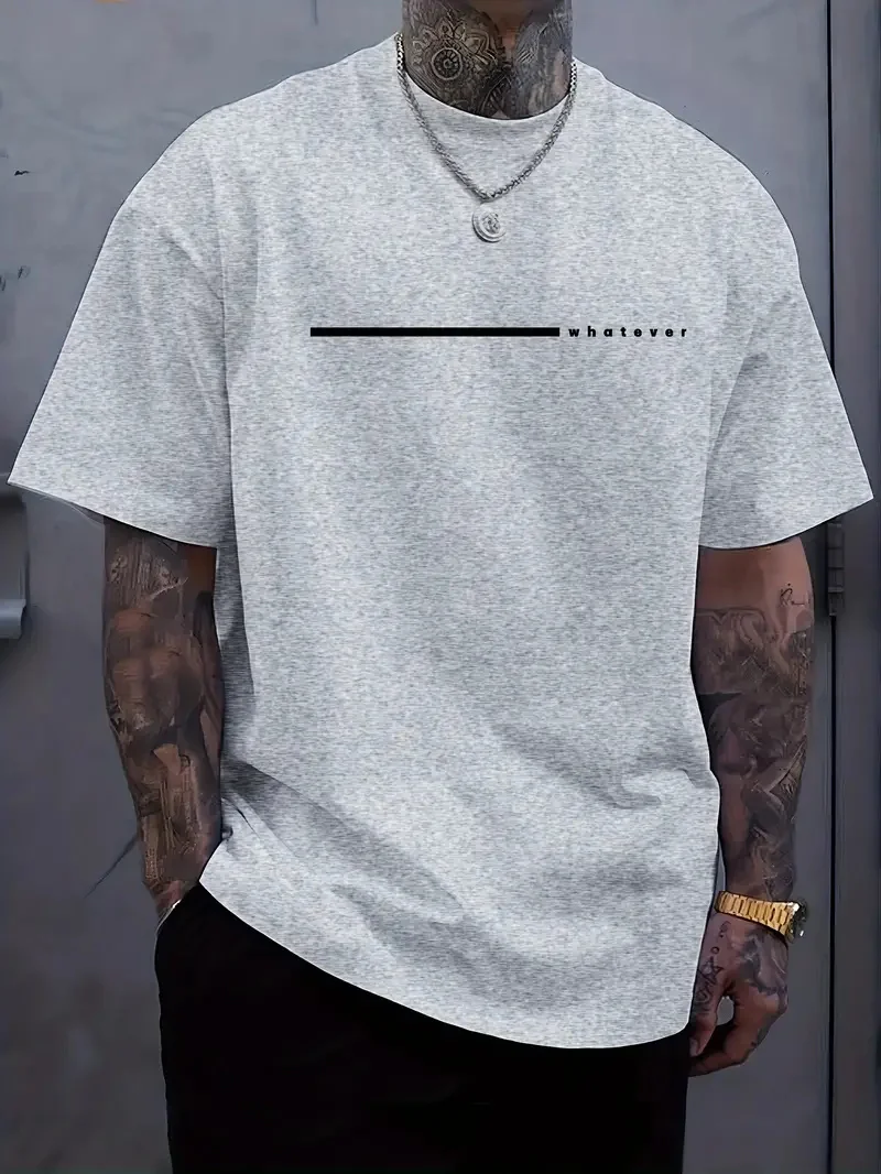 Fashionable casual men's solid color letter print pattern casual loose street fitness high quality versatile men's T-shirt