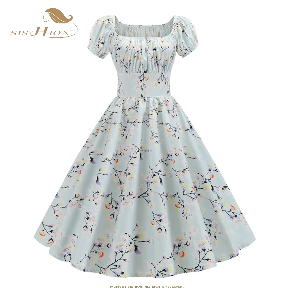 

Женское винтажное платье-корсет SISHION, летнее платье-трапеция в стиле ретро с абстрактным принтом и высокой талией в стиле 50-60-х годов, SR0088