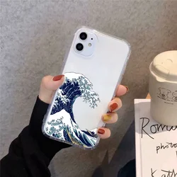Elegant Blue Wave Shockproof Transparent Phone Case - Fashionable Soft Cover - iPhone 13 (Style 1)