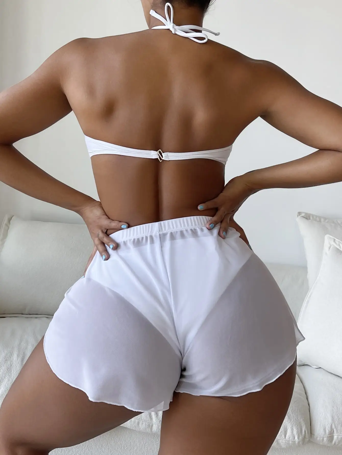 3 Pieces Ring Linked Bikini Women & Cover Up Shorts Swimwear Female Bandeau Swimsuit Beachwear Bathing Swimming Suit Summer