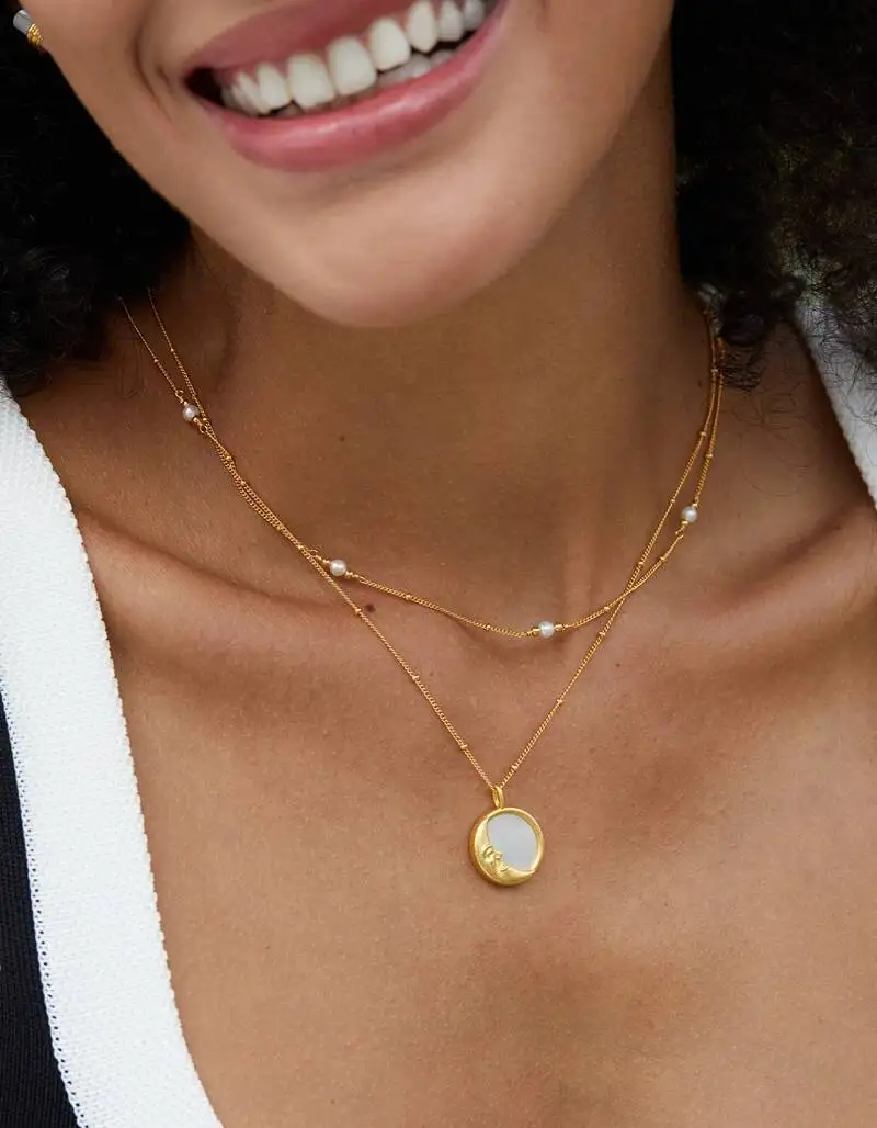 Silver Gold Plated Lapis Lazuli Pearl Sphere Chain Station Necklace