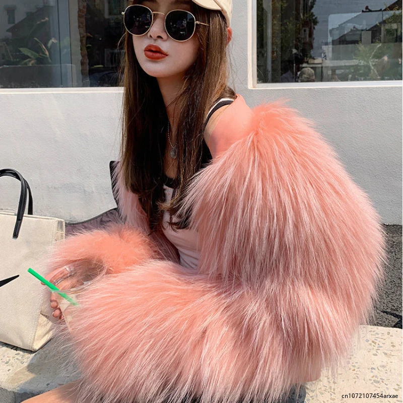 

Women Autumn Winter Imitation Fox Fur Fur Fluffy Coat High Waist V-Neck Furry Bomber Jacket Zipper Cardigan Flocking Streetwear