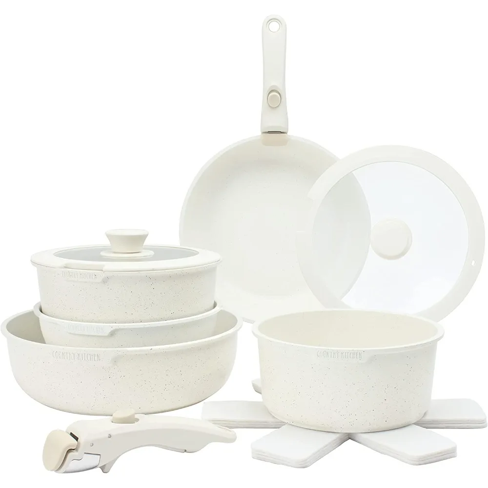 REMOVABLE HANDLE' COOKWARE SET (SPACE SAVING NON-STICK GRANITE