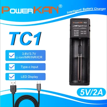Caricabatterie intelligente POWERKAN TC1 con gestione microcomputer per batterie ricaricabili Li-ion 18650 21700 26650 20700 22700 Type-C 2A