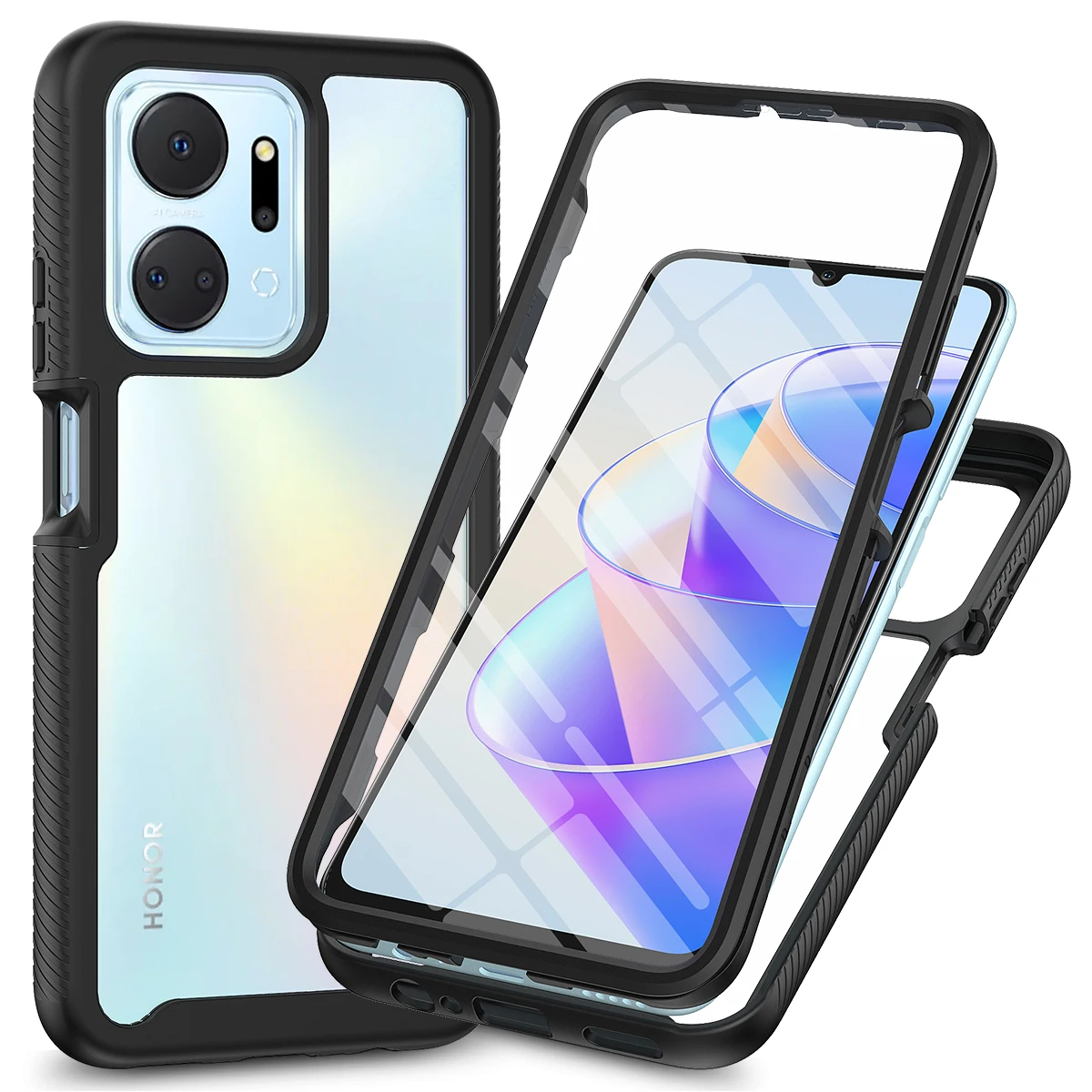 Shockproof Clear Phone Case with Built-in Screen Protector and Rugged TPU Bumper