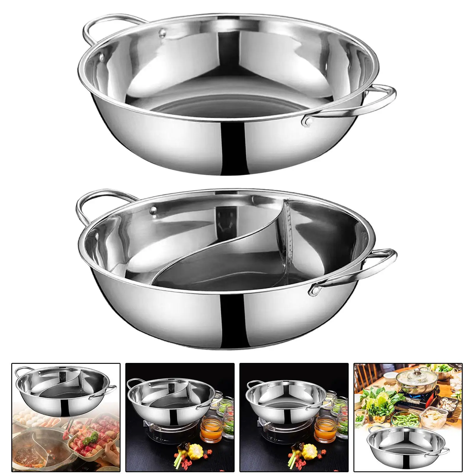 Stainless Steel Hot Pot for Induction Cooker Shabu Shabu Pot Stockpot for Home Barbecue Festivals Family Gathering Restaurant