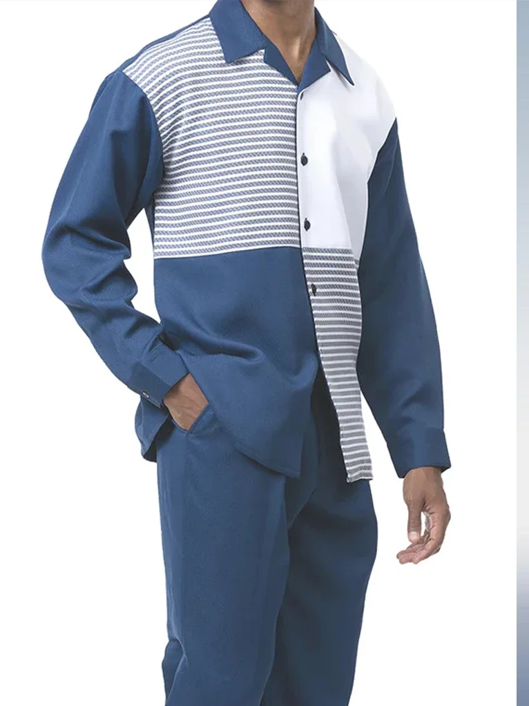 Fashion Men's Harajuku Striped Long Sleeve Top + Pants Summer New Outdoor Suit Casual Shirt Pants 2 Piece Set 2022