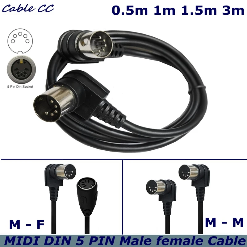 수-암 플러그 연장 코드 라인 MIDI 케이블 din-5pin 어댑터, 90 도 엘보 케이블, DIN 플러그 5 핀, 0.5m, 3m