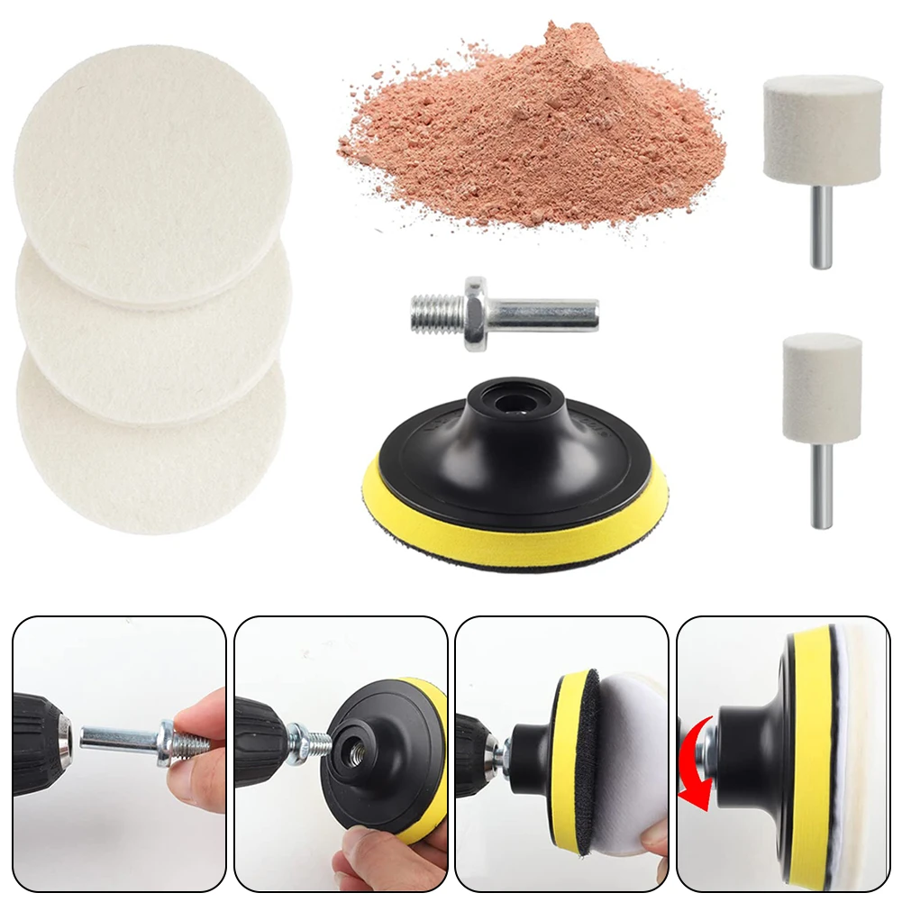 

8PCS/Set Car Windshield Glass Scratch Remover Cerium Oxide Powder Glass Polishing Kit Universal 3inch Felt Polishing Wheel