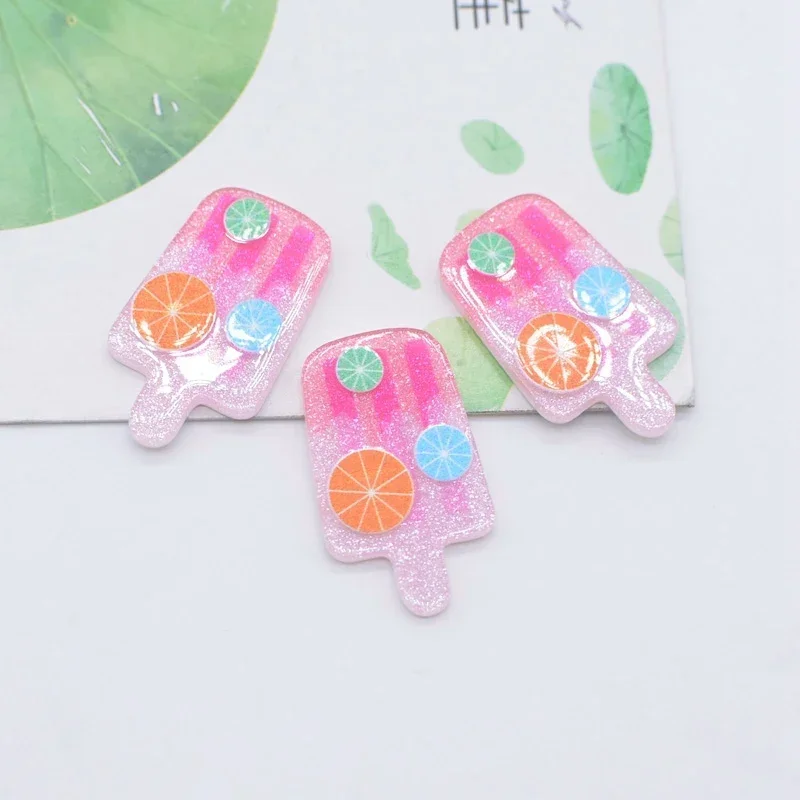 50Pcs 15*25mm Sweet Ice Cream Resin Furit Cake Print Acrylic Sheet Pattern DIY Jewelry Making Ornament Accessories