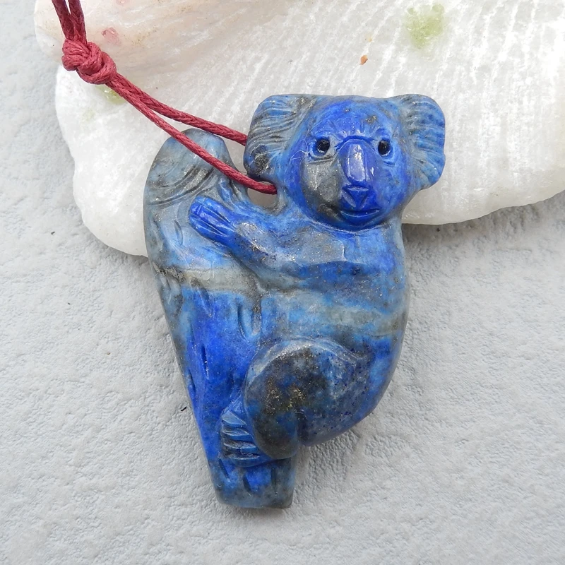 

Design Carved Koala flower Lapis Lazuli Flower Pendant Bead,Semiprecious stone jewelry47x36x12mm22g