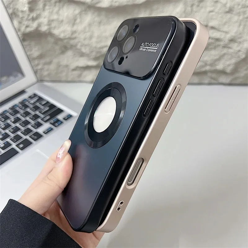 Luxury Titanium Metallic Matte Case with Glass Lens Camera Protection