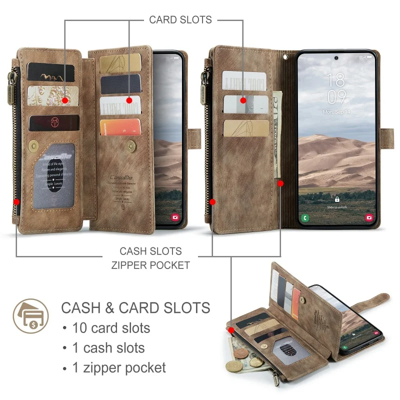 Zipper Leather Wallet Phone Case with Flip Card Holder