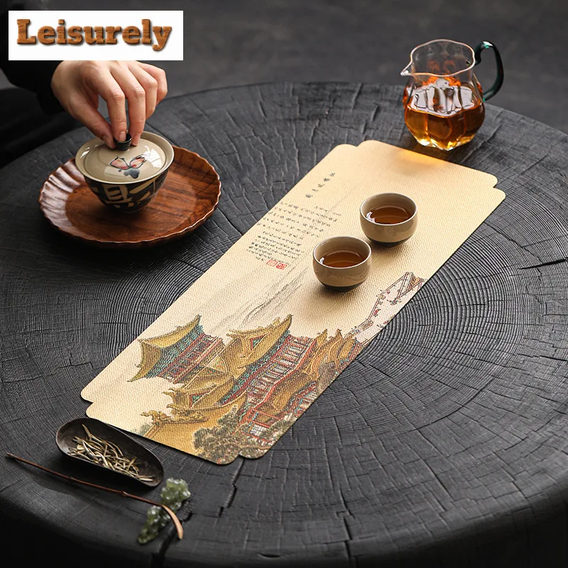 Zen Ancient Painting Heat-insulating Tea Table Mats Waterproof Drink Coaster Dinner Table Cloth Placemat Tea Ceremony Decoration