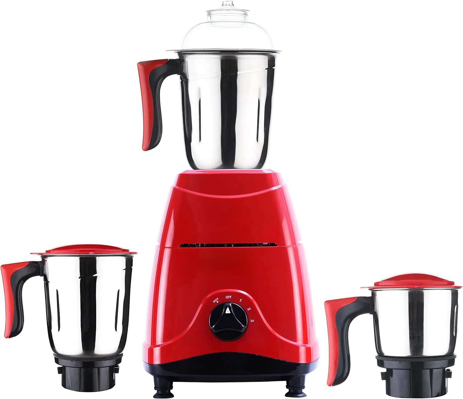 

Mixer Grinder | 3 Stainless Steel Jars | 650 Watts | 110-Volts | Red