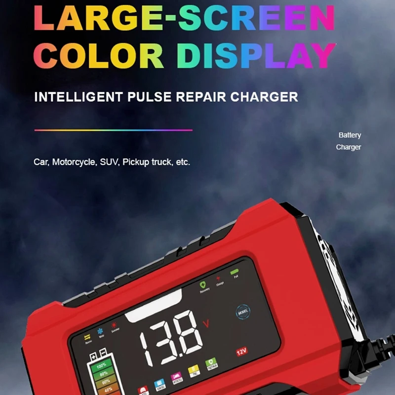 12V 자동차 배터리 충전기 6A LCD 디스플레이가 있는 완전 자동 배터리 충전기 리드 펄스 수리 충전기 EU 플러그 Yellow-A25R