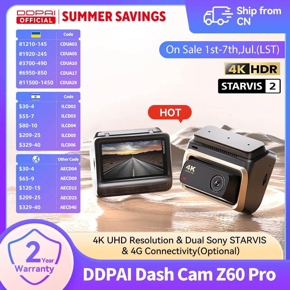 DDPAI Z60 Pro 4K Dash Cam Auto Dashcam Front GPS Car Camera for Dual SONY Sensor WiFi ADAS Night Vision DVR Video Recorder