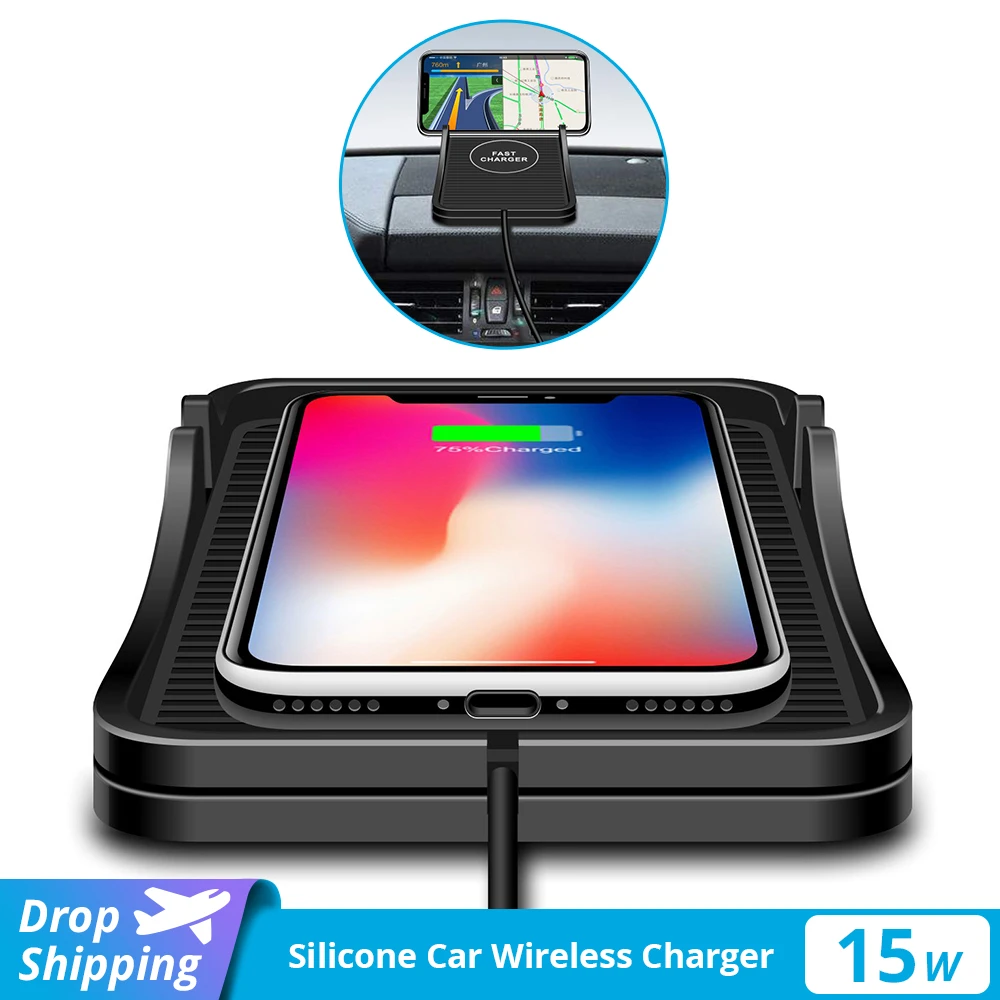 Car Phone Wireless Charger Nonslip Pad Stand for iPhone 11/12/Samsung