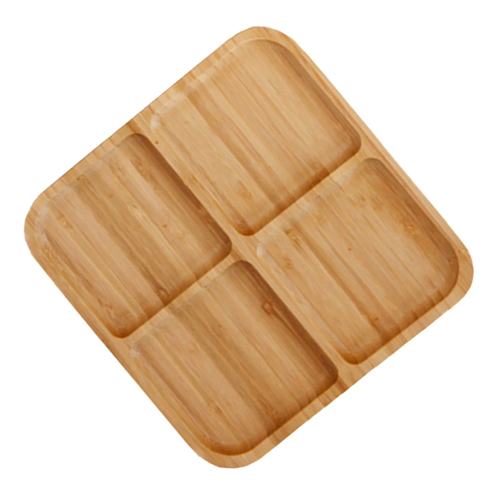 Rectangle 4 Grids Bamboo Snack Plate Fruit Tray Bread Dishes Dessert Platter Serving Plates Kitchen Dining Bar