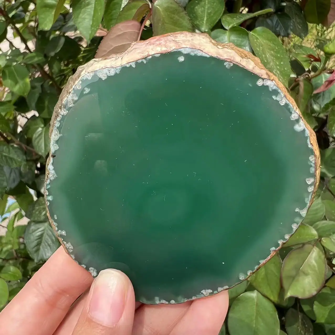 natural agate Geode piece insulated coasters crystal board jade agate coasters with gold-plated lace mineral trim 5