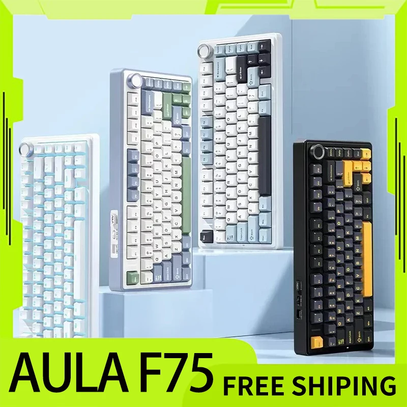 Aula F75 Wireless Bluetooth Keyboard 3 Mode 2.4g Usb Mechanical Gamer Keyboards Hot-Swap 80key Rgb Gaming Keyboard For Laptop Pc
