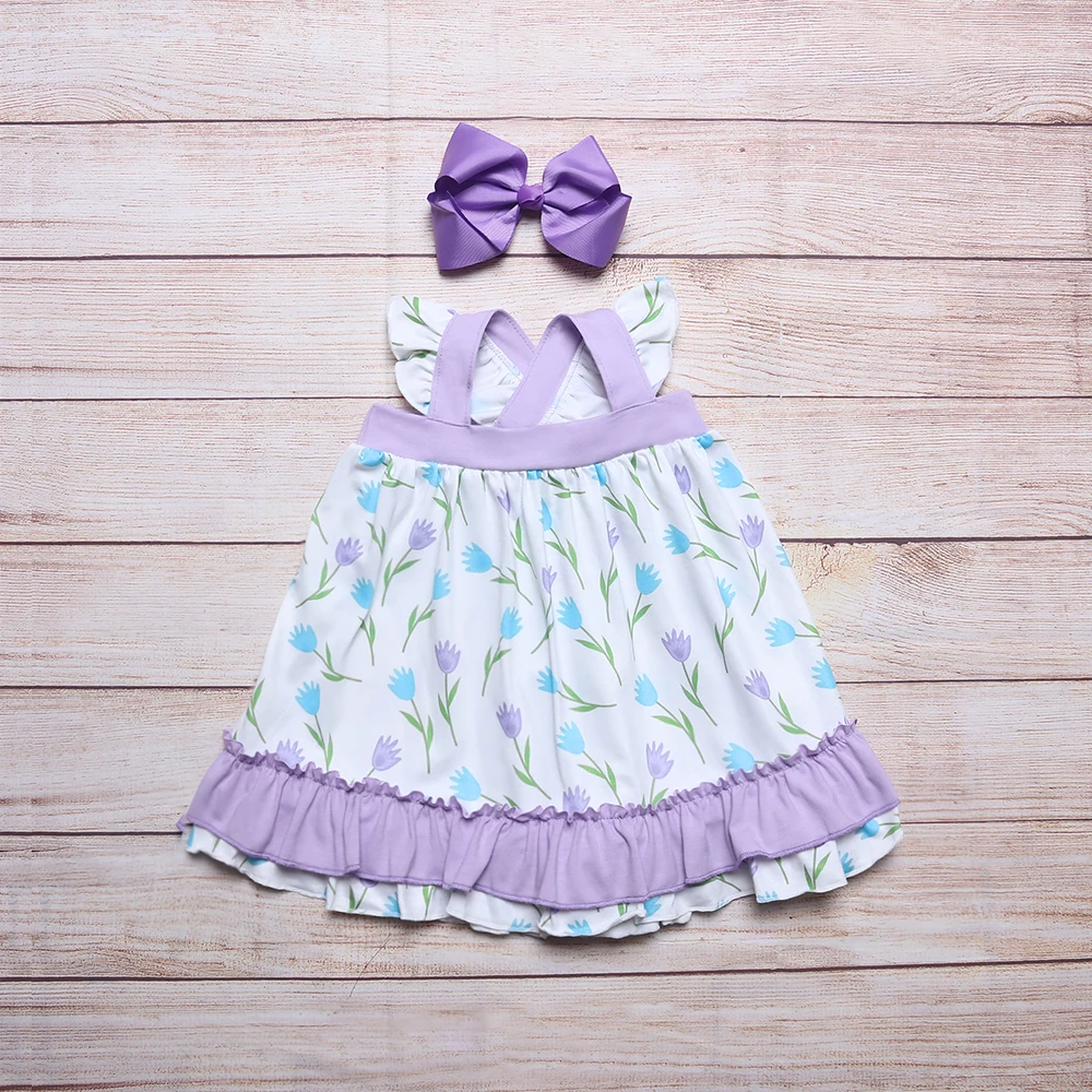 Baby Girl Clothes Purple Autumn Suit Infant Outfit Piece Set Floral Bace Dress Bow Heandband