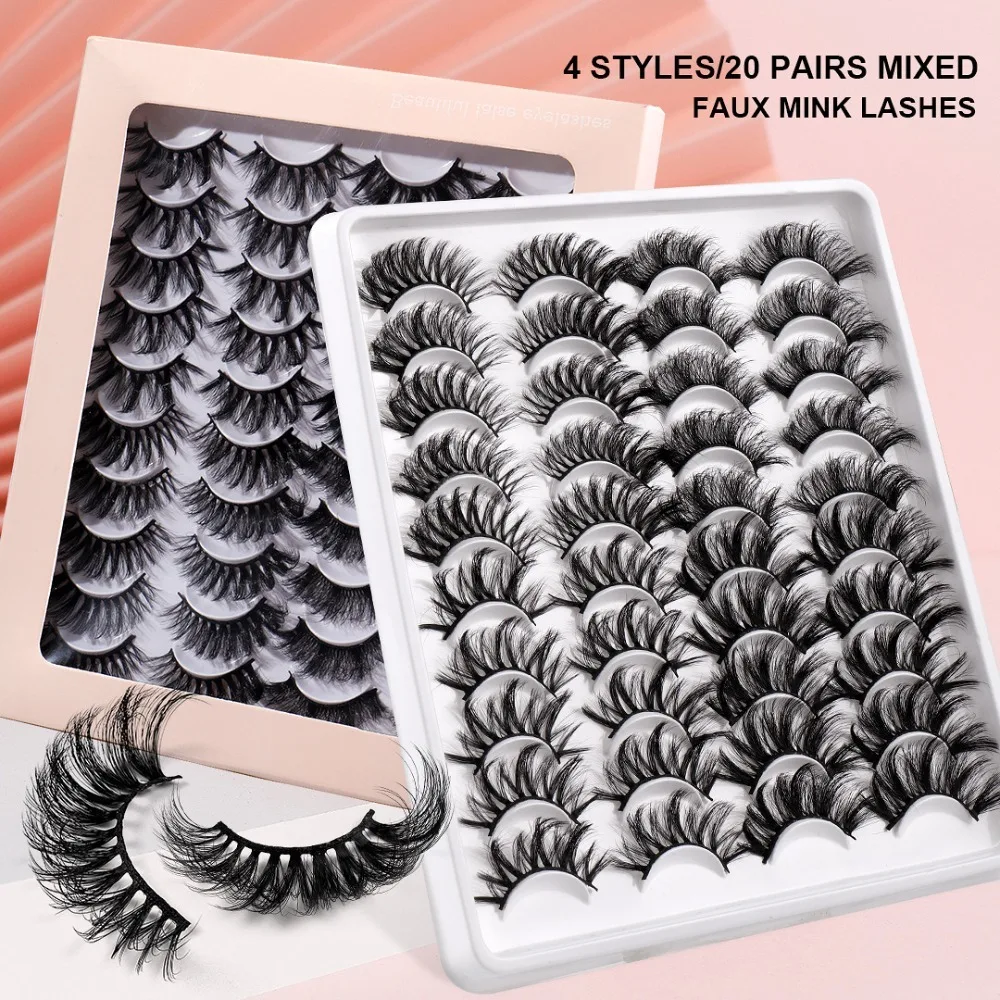 

20 Pairs Pack Natural Look Fairy Lashes Eye Makeup Tools False Eyelashes Dramatic Faux Mink Lashes Fluffy