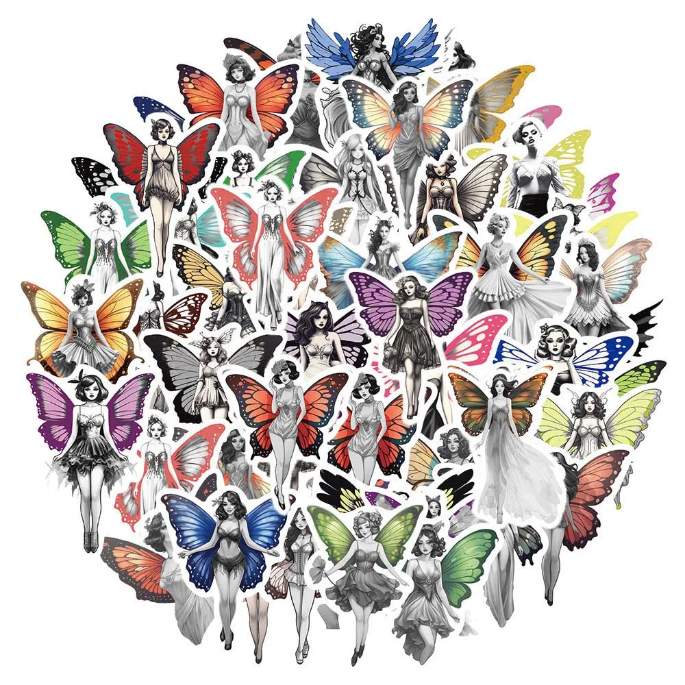 

10/50Pcs Cartoon Butterfly Wing Girl Aesthetic Varied Stickers Pack for Kids Notebook Travel Luggage Decoration Graffiti Decals