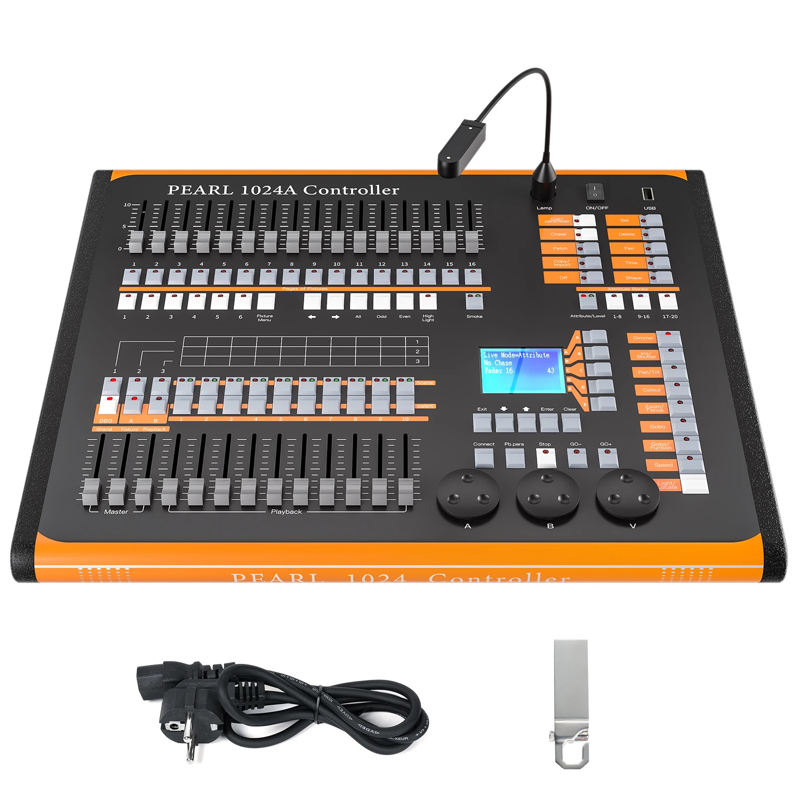 

1024 Channel Grand Console DMX and MIDI Operator Light Controller HOLDLAMP for Live Concerts KTV DJs Clubs Black + Orange