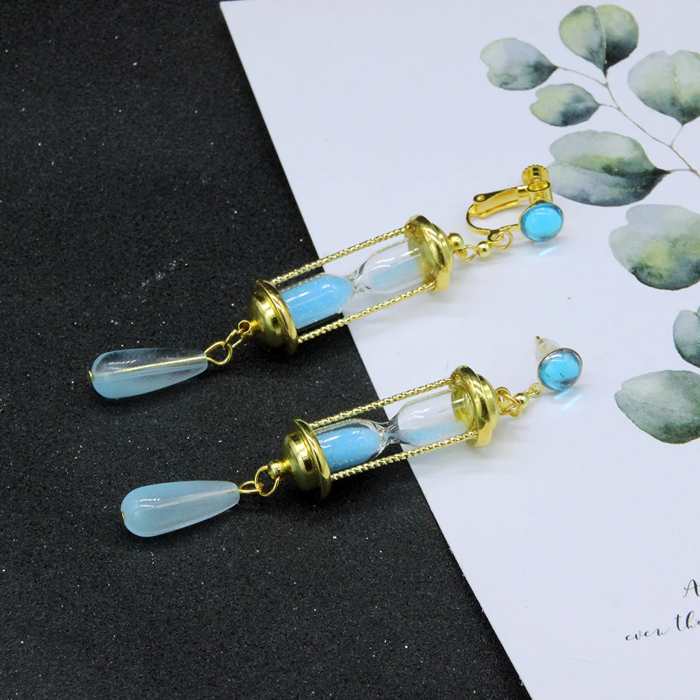 Stud Earrings Dangle Earrings Hoop Earrings Chain Ear Clips Drop Earrings Pendant Earrings Long Earrings Ear Loops Jewelry Anime Vanitas Earrings The Case Study of Vanitas No Carte Blue Hourglass Ear Clips Jewelry Fans Cosplay Gift