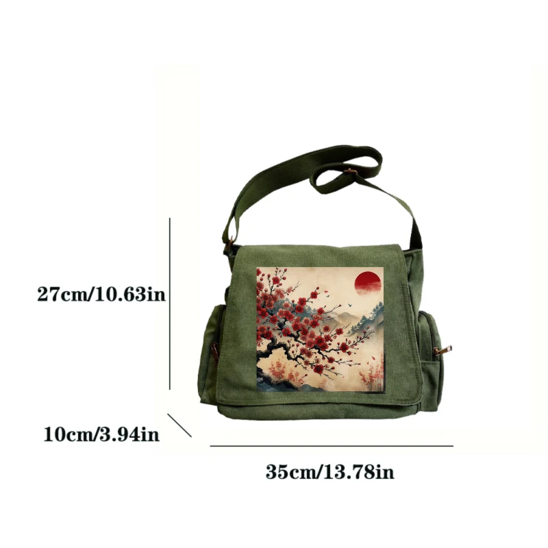 Vintage Women's Shoulder Crossbody Bag Men's Messenger Bag Large Capacity Cherry Blossom Laptop Bag